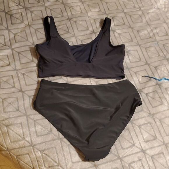 Old NAVY BLACK BIKINI Womens High Waist Swimsuits Tie Dye Scoop Neck Band - Picture 2 of 7